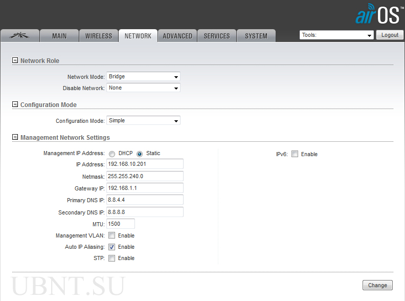 Настройка airGateway в режиме моста