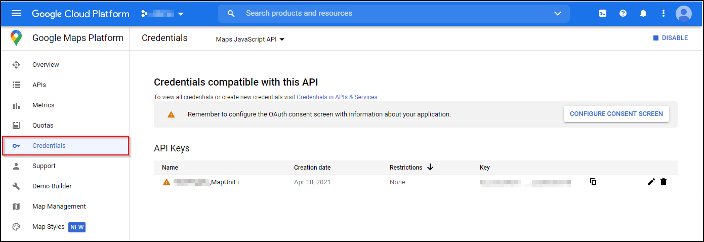 Google API key
